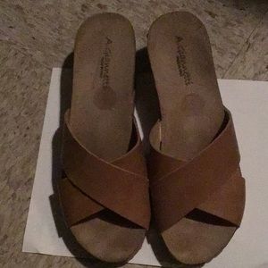 A. Giannetti Wedge Slip-On Leather Sandals •
